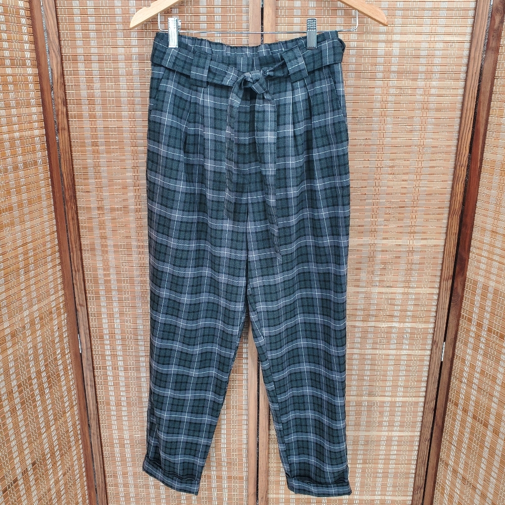 ♧ Garage Plaid Paperbag Waist Belted Pleated Pants Size Small